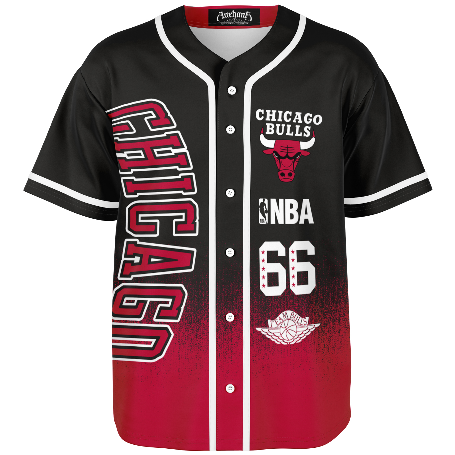 NBA Chicago Bulls Baseball Jersey Size 2XL Black & Gold Basketball Stitched  #66