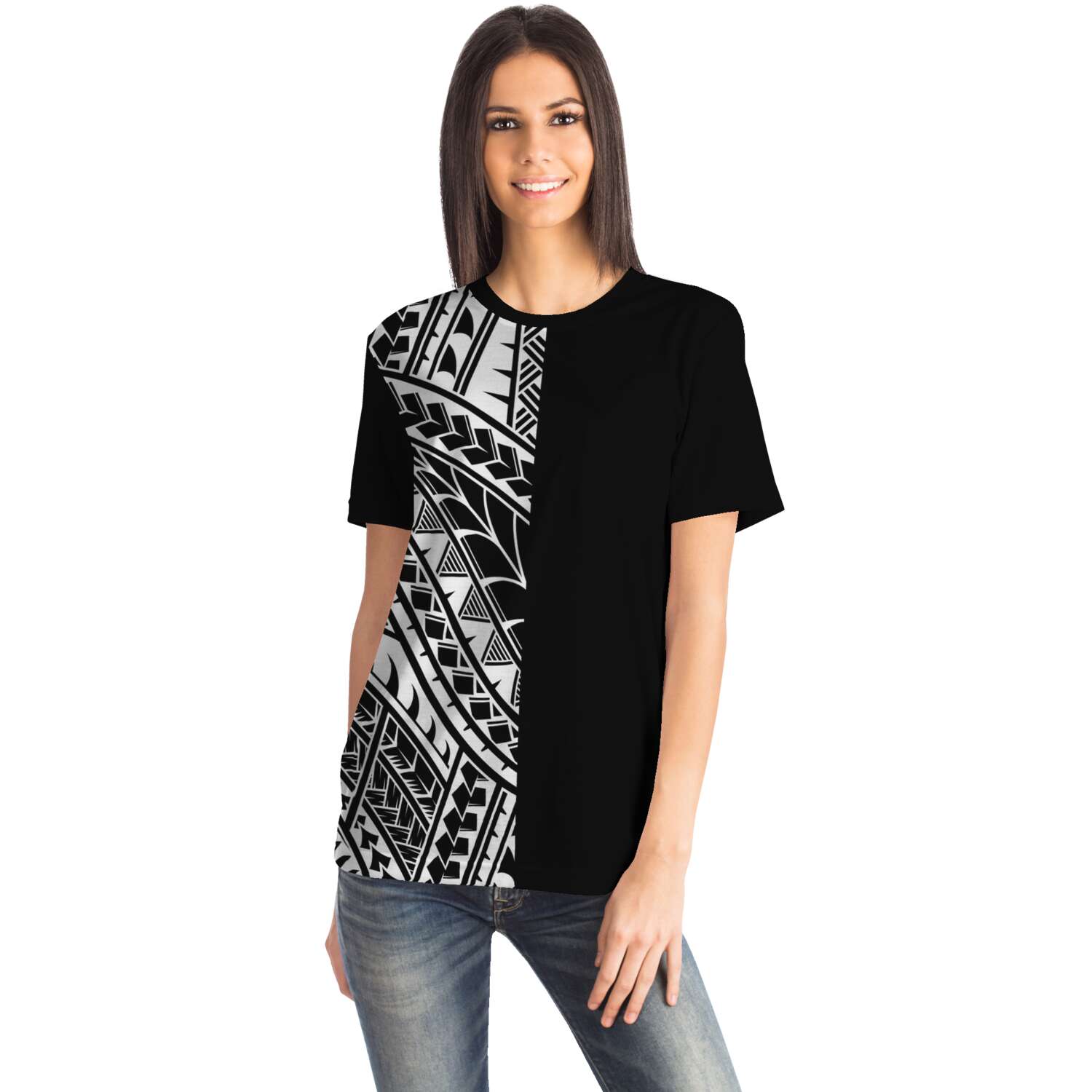 Polynesian Tattoo Half Black White Design #1 T-Shirt – Anehana